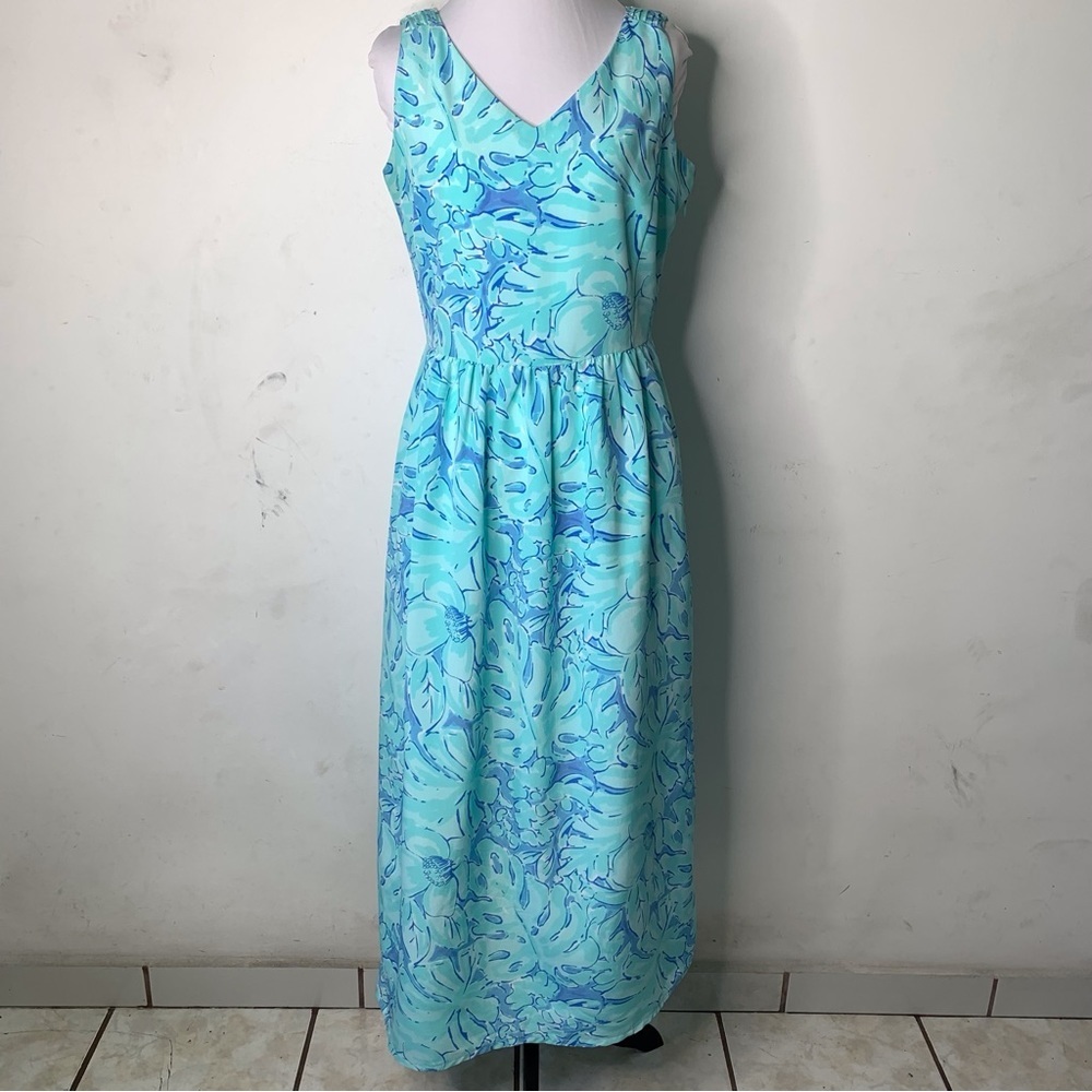 Vineyard Vines Women's Capri Blue Palm Leaf Casual Maxi Dress Size 6